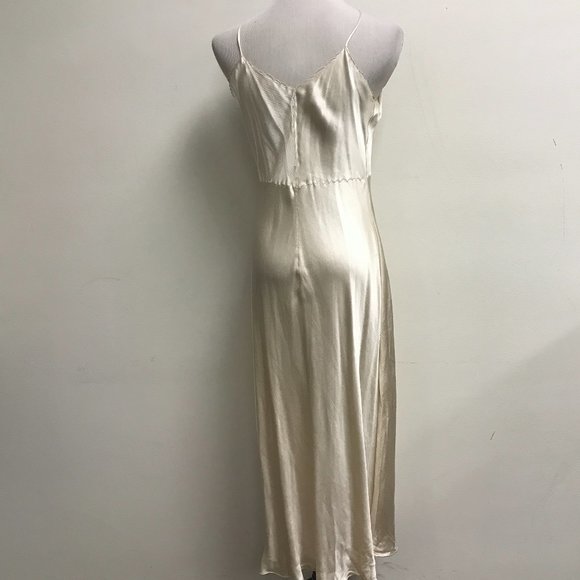 Vintage ivory lace silk gown spaghetti straps long gown chemise lingerie M - Picture 3 of 5
